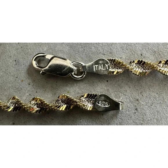 Sterling Silver 925 Italy Two Tone Diamond Cut Twist Chain Necklace 30" 14.26g - Picture 5 of 8